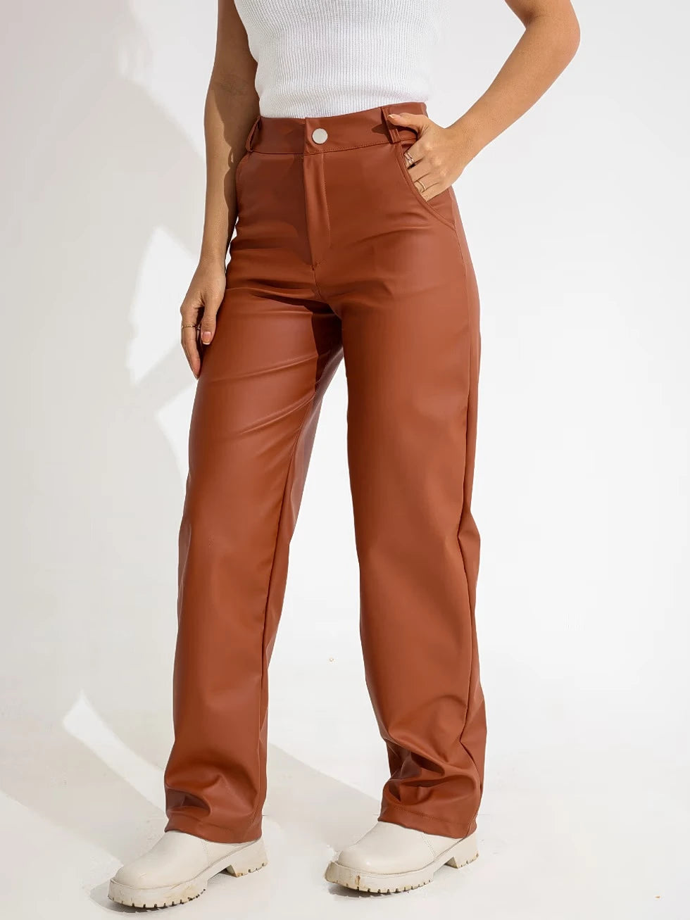 Calça Couro Wide Leg