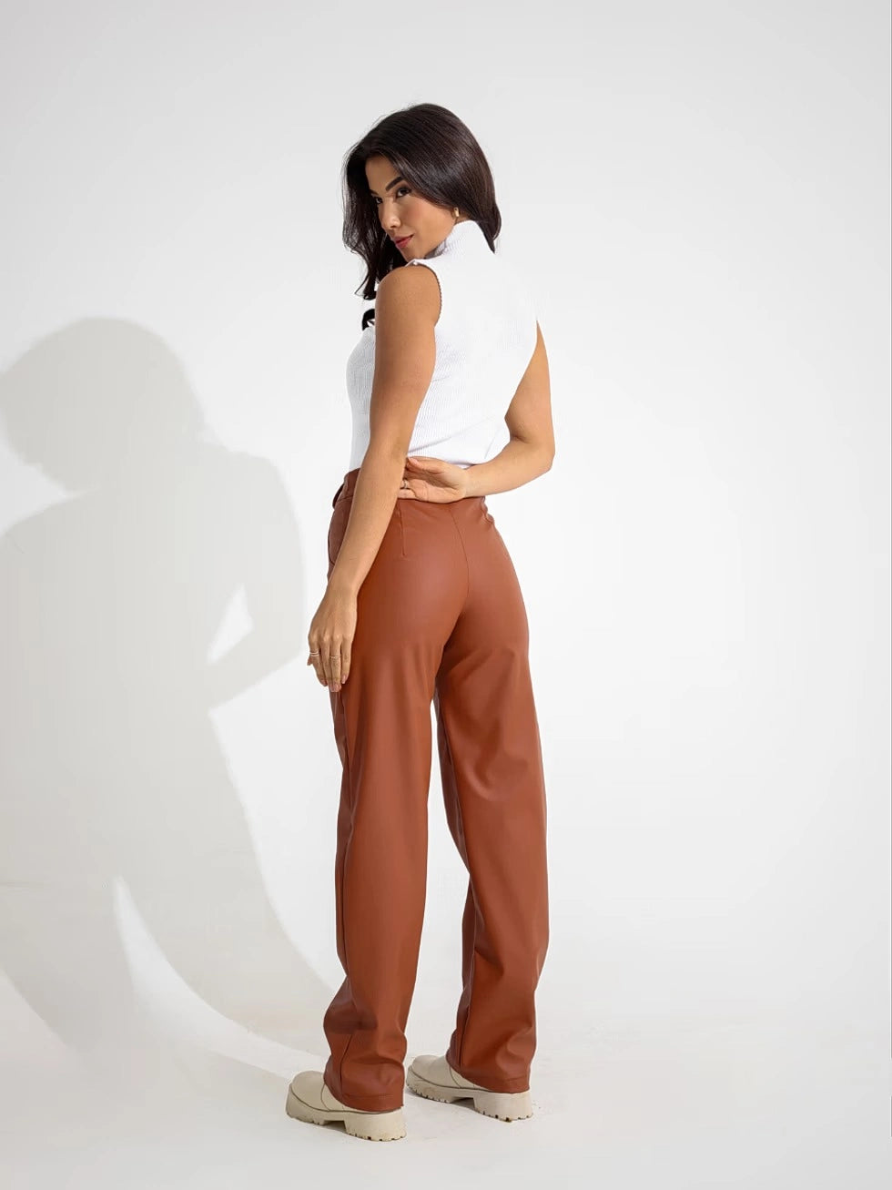 Calça Couro Wide Leg