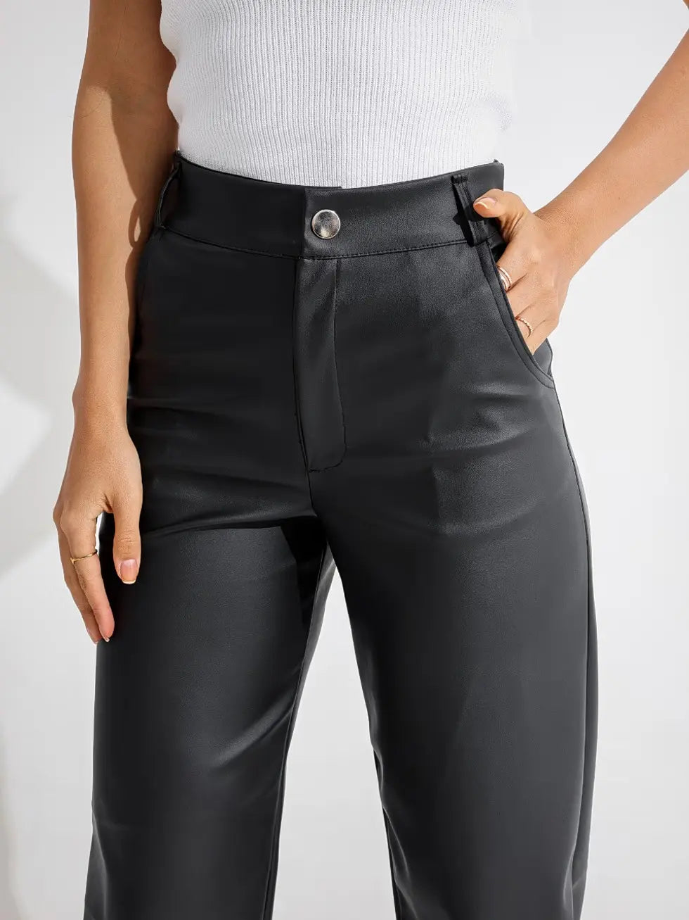 Calça Couro Wide Leg