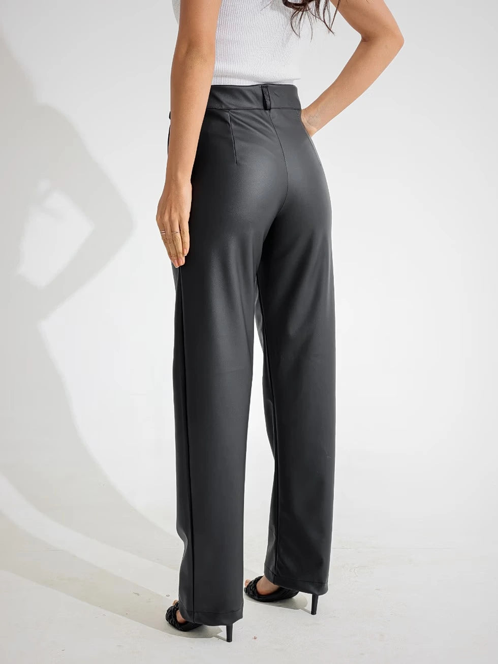 Calça Couro Wide Leg