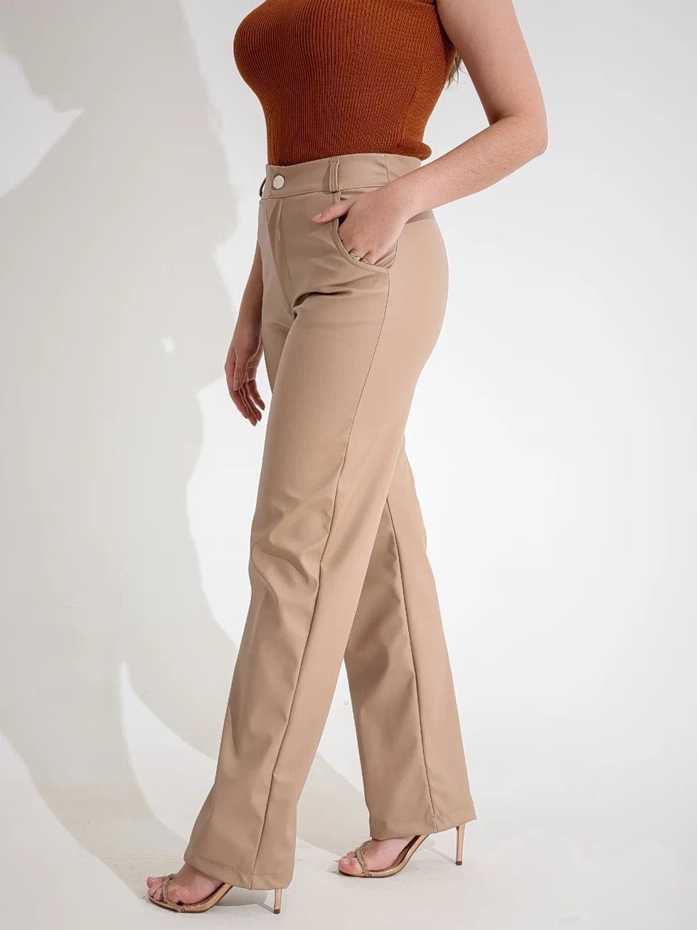 Calça Couro Wide Leg