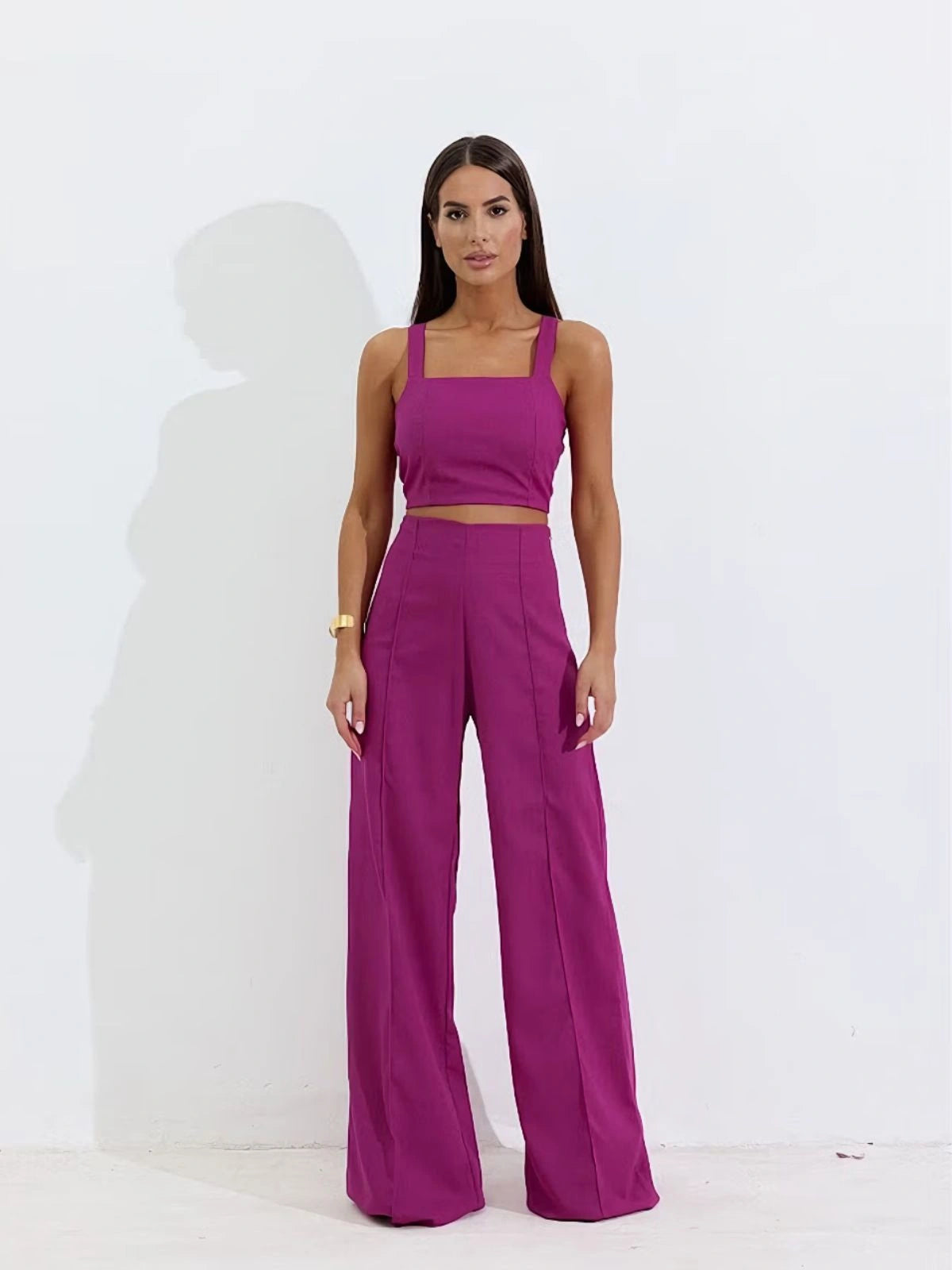 Conjunto Calça Pantalona Wide Leg e Cropped