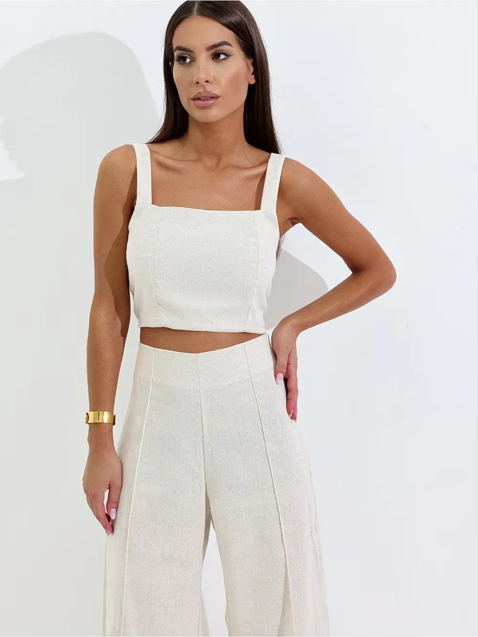 Conjunto Calça Pantalona Wide Leg e Cropped