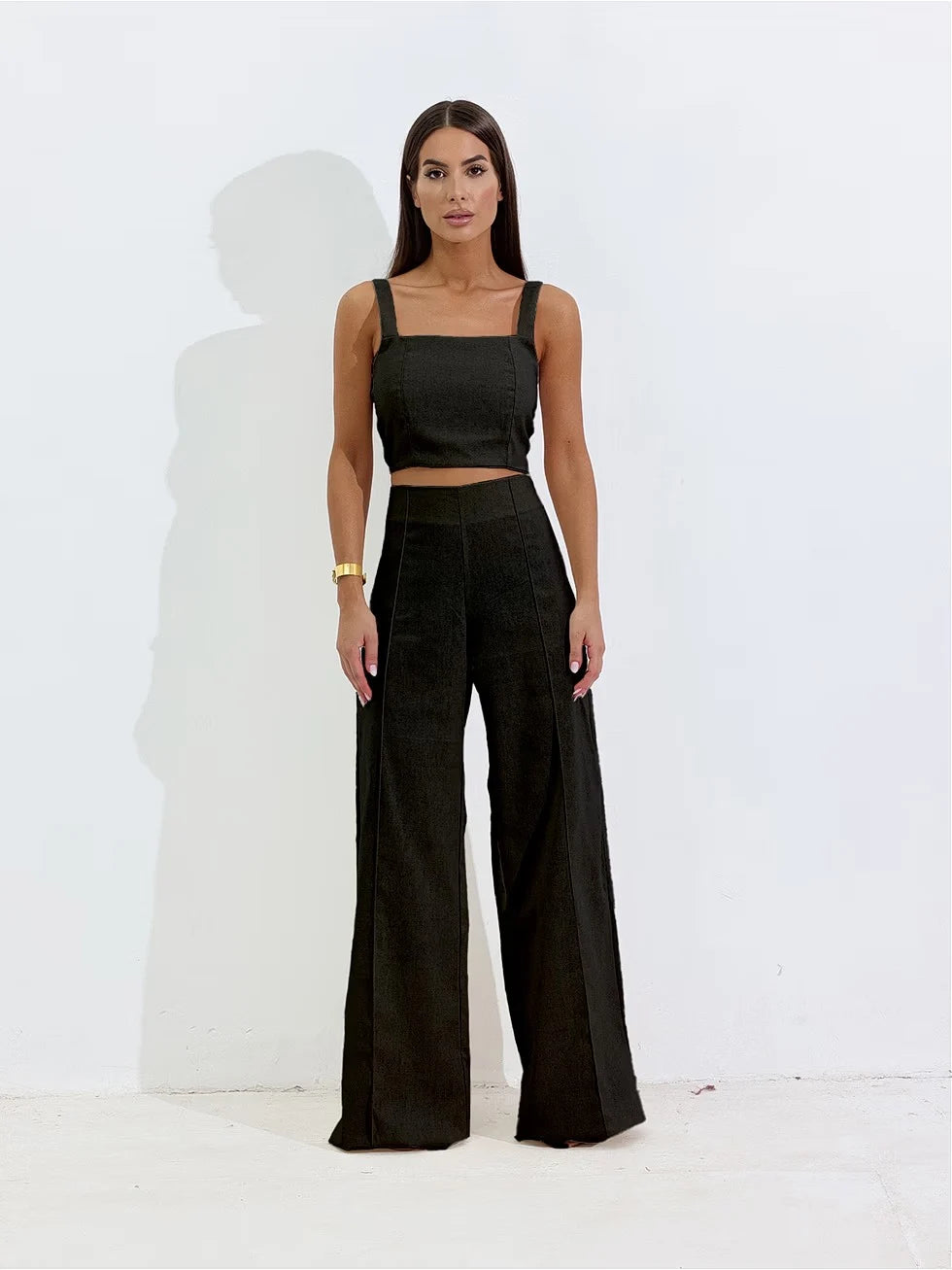 Conjunto Calça Pantalona Wide Leg e Cropped