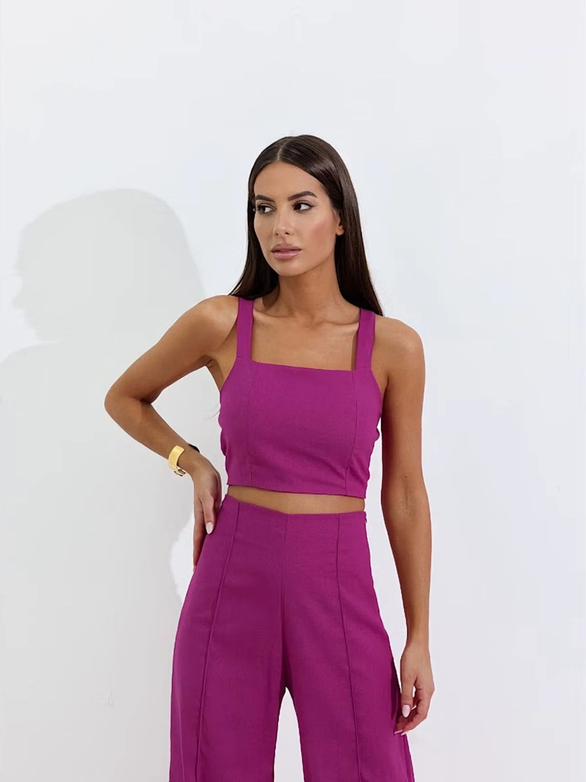 Conjunto Calça Pantalona Wide Leg e Cropped