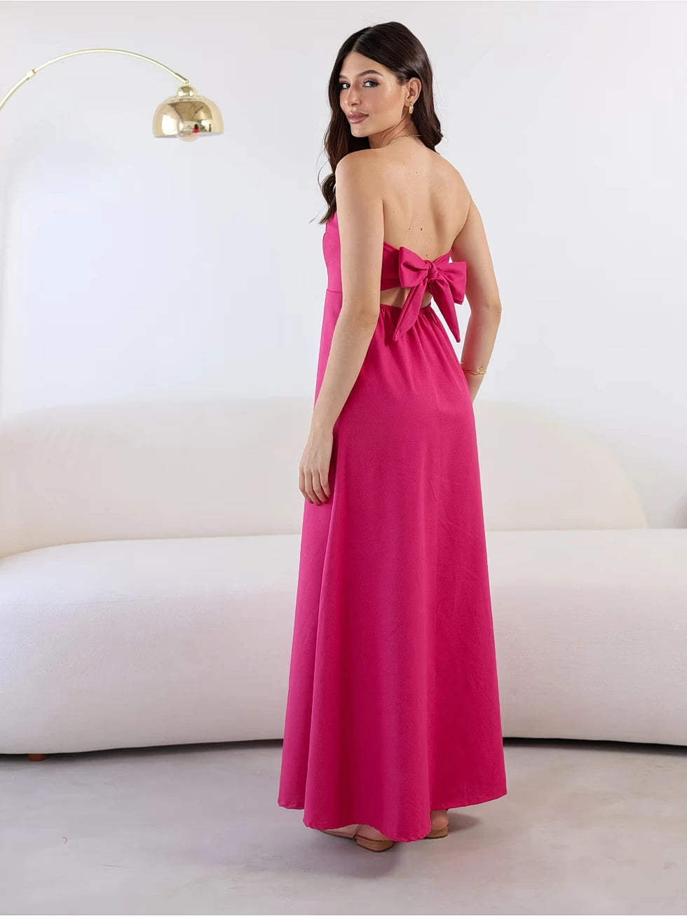 Vestido Longo Linho Sem Alças Elegante