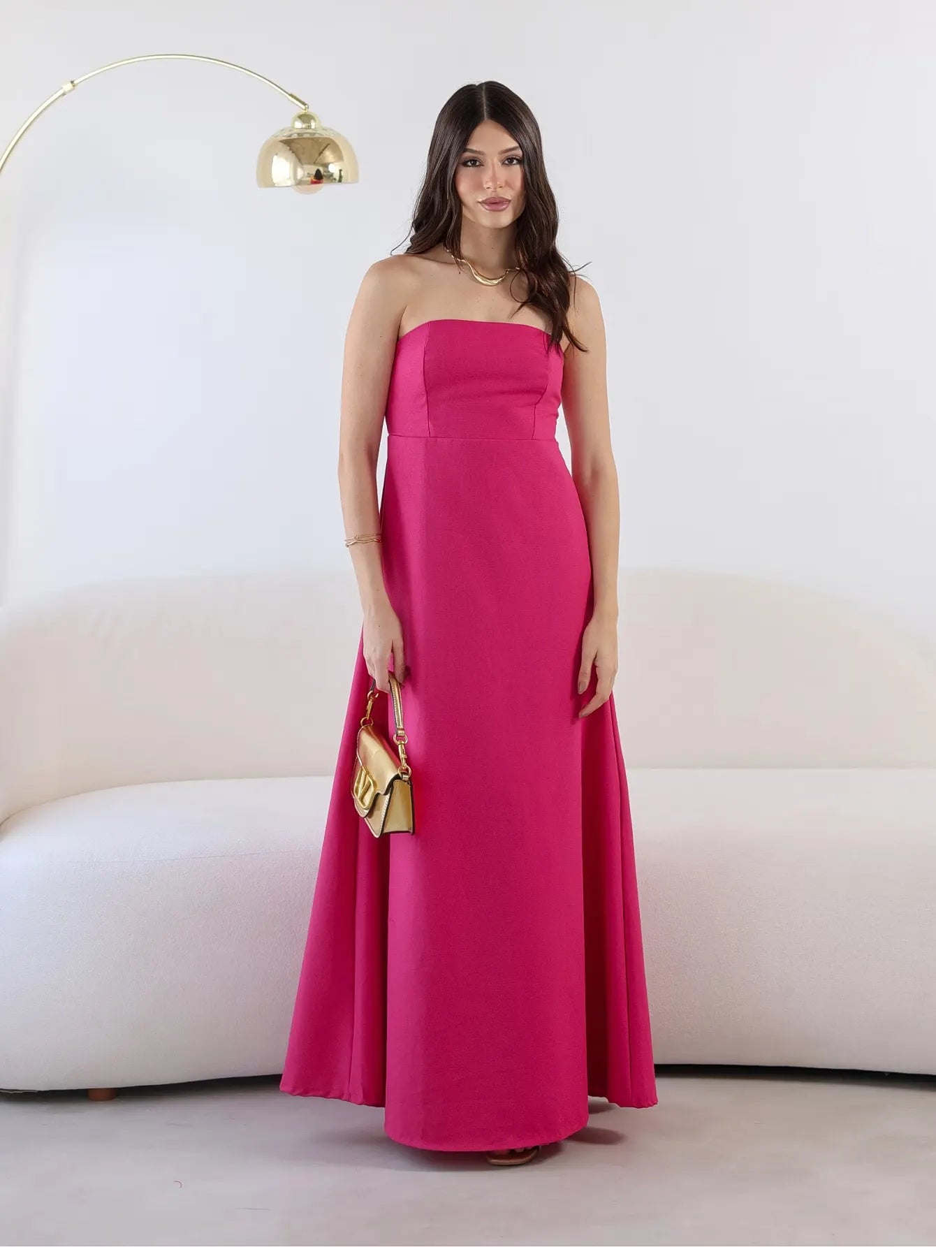 Vestido Longo Linho Sem Alças Elegante